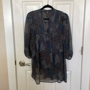 a.n.a XL slit neck brown & blue print w/ brown camisole